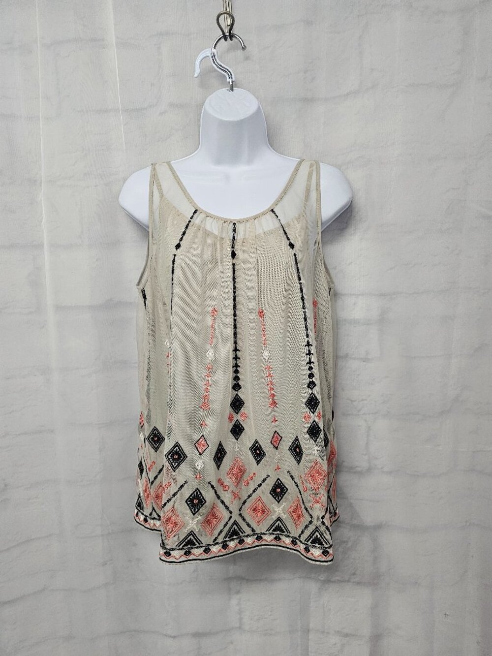 Sigrid Olsen Tank Top Mesh Embroidered Boho Festival Summer Sheer M - Picture 10 of 11